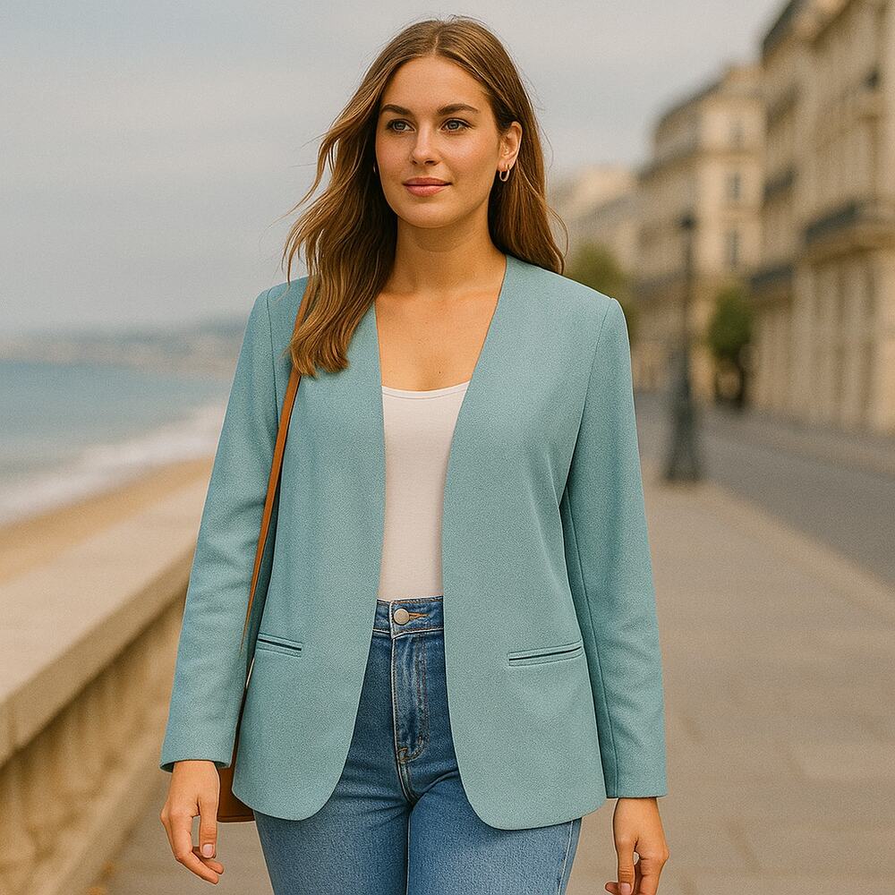 James River Traders Womens Blazer Jacket Size M/L Light Blue 100% Silk Relaxed
